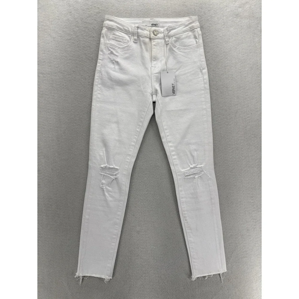Vervet Skinny Jeans Womens 27 Mid Rise White Distressed Raw Hem Stretch Denim - Picture 1 of 15